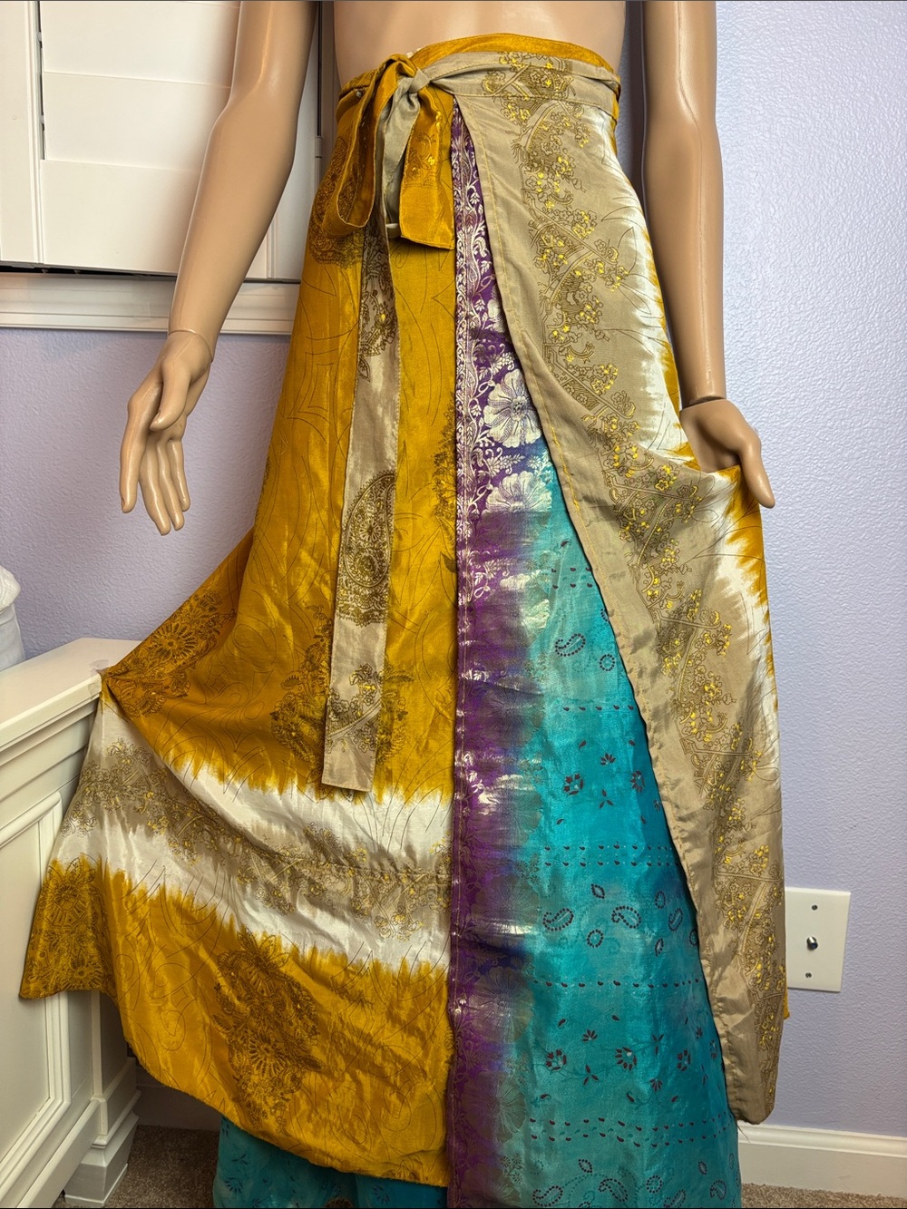 Bohemian Wrap Maxi Dress in Mustard, Teal & Purple